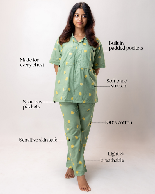 Women’s 100% cotton shirt and pyjama nightwear set
