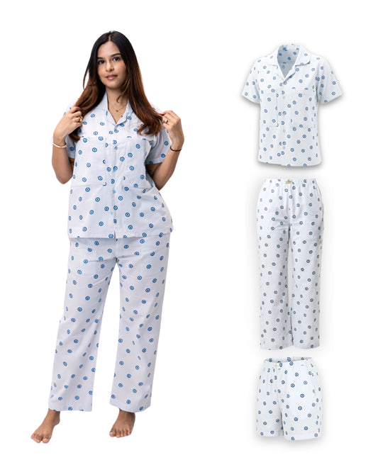 Women’s 100% cotton three-piece nightwear set