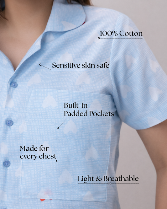Women’s cotton Braless Shirt with built-in padded pockets