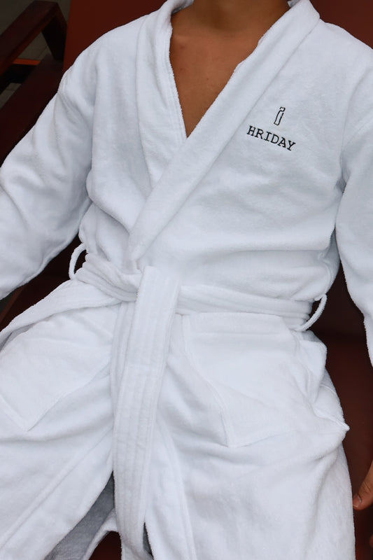 Personalised white cotton bathrobe with embroidered name